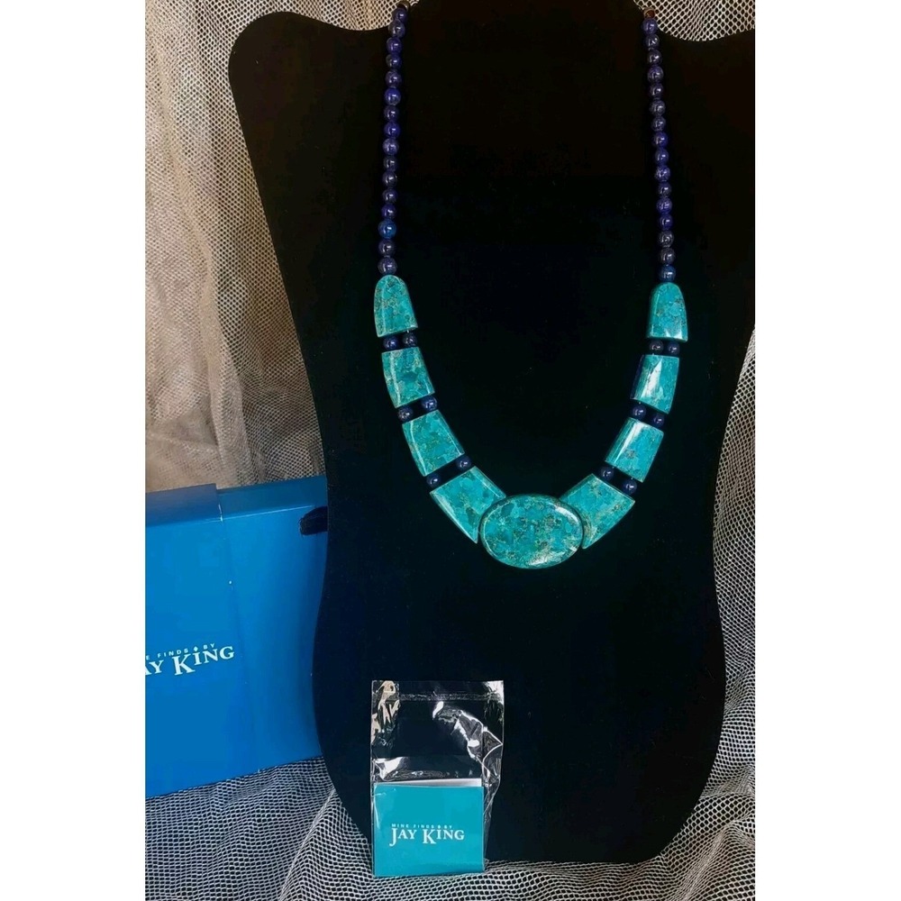 Jay King DTR TURQUOISE LAPIS NECKLACE Reversible STERLING SILVER New Old Stock